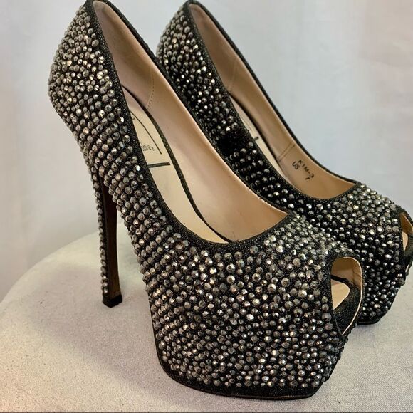 Desire By Jacobies Silver Rhinestone Embellished Platform pump high heels size 7 - Picture 2 of 10